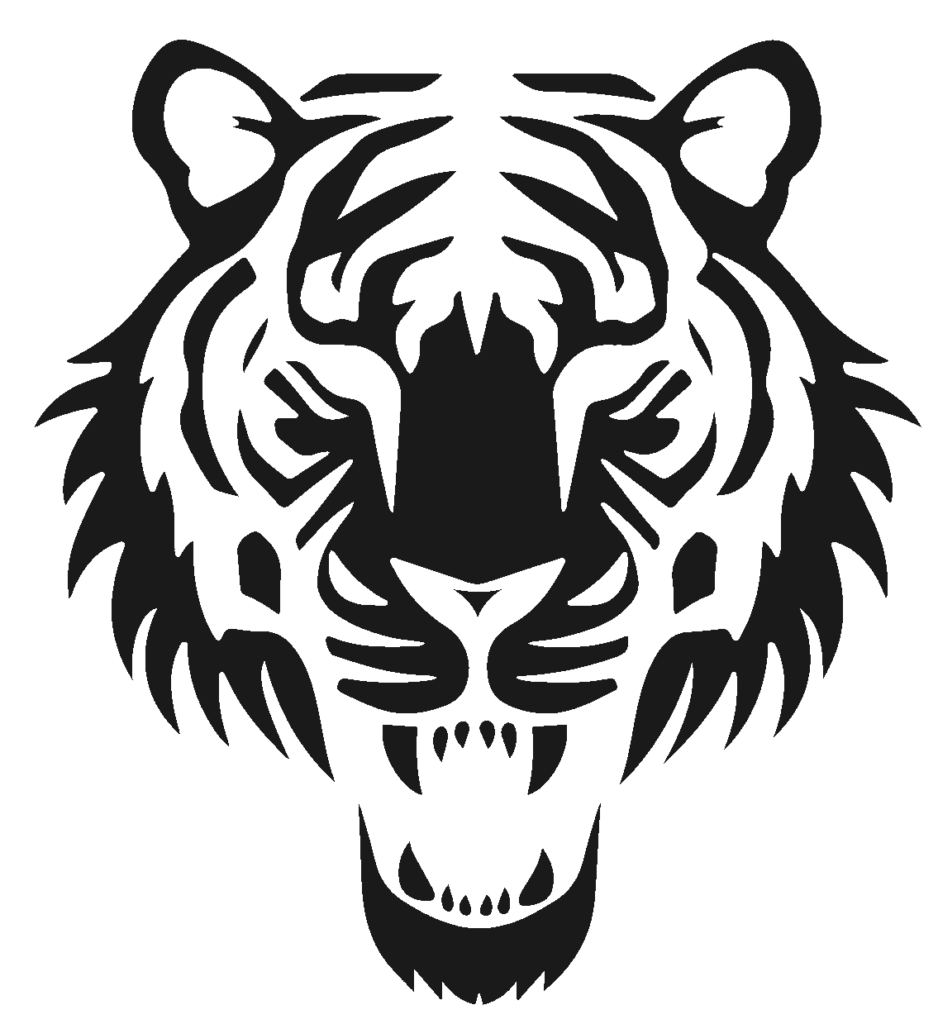 Tigerkopf, majestätisch und kraftvoll, symbolisiert Stärke und Eleganz der Natur.